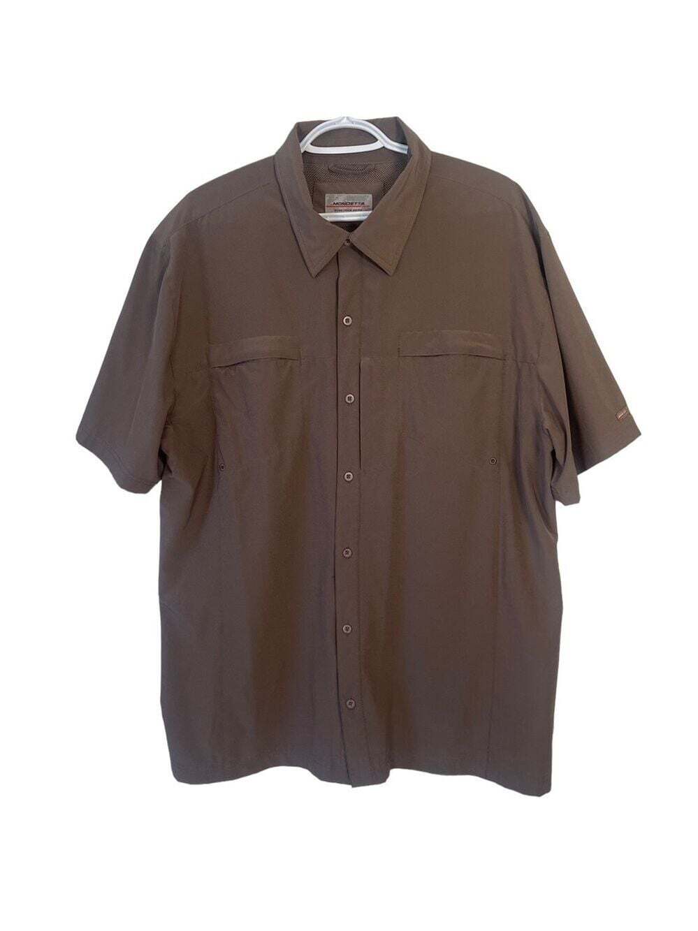 Mondetta Brown Casual Button Down Mesh Lined Short Sleeved Vented Shirt